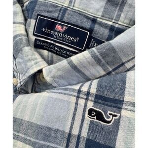 Vineyard Vines Mens Classic Fit Whale Shirt Cotton Linen Blue Plaid XXL